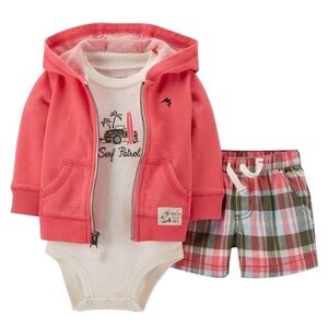 NWOT Carter's Baby Boys 3-Piece Matching Short Set With Hoodie - Size 3 Months